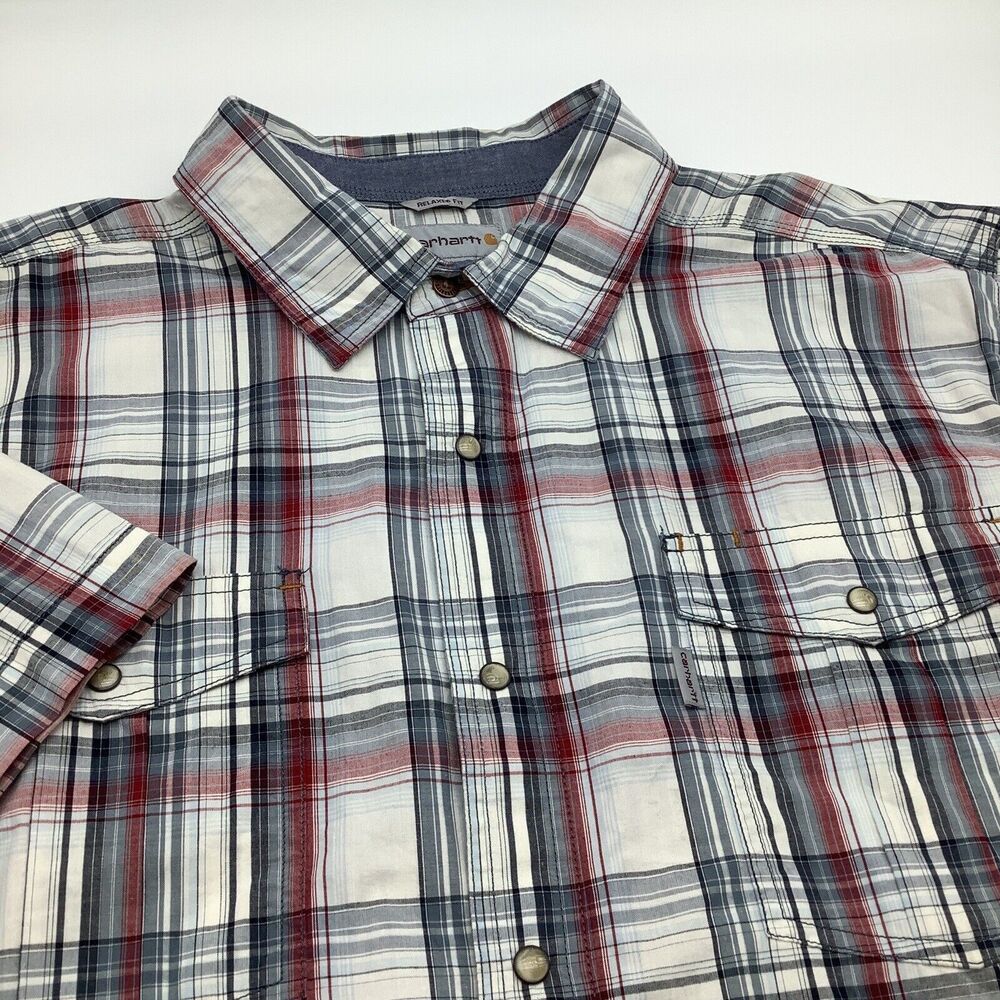 Carhartt Mens Relaxed Fit Short Sleeve Pearl Snap Shirt Plaid Size 2XL